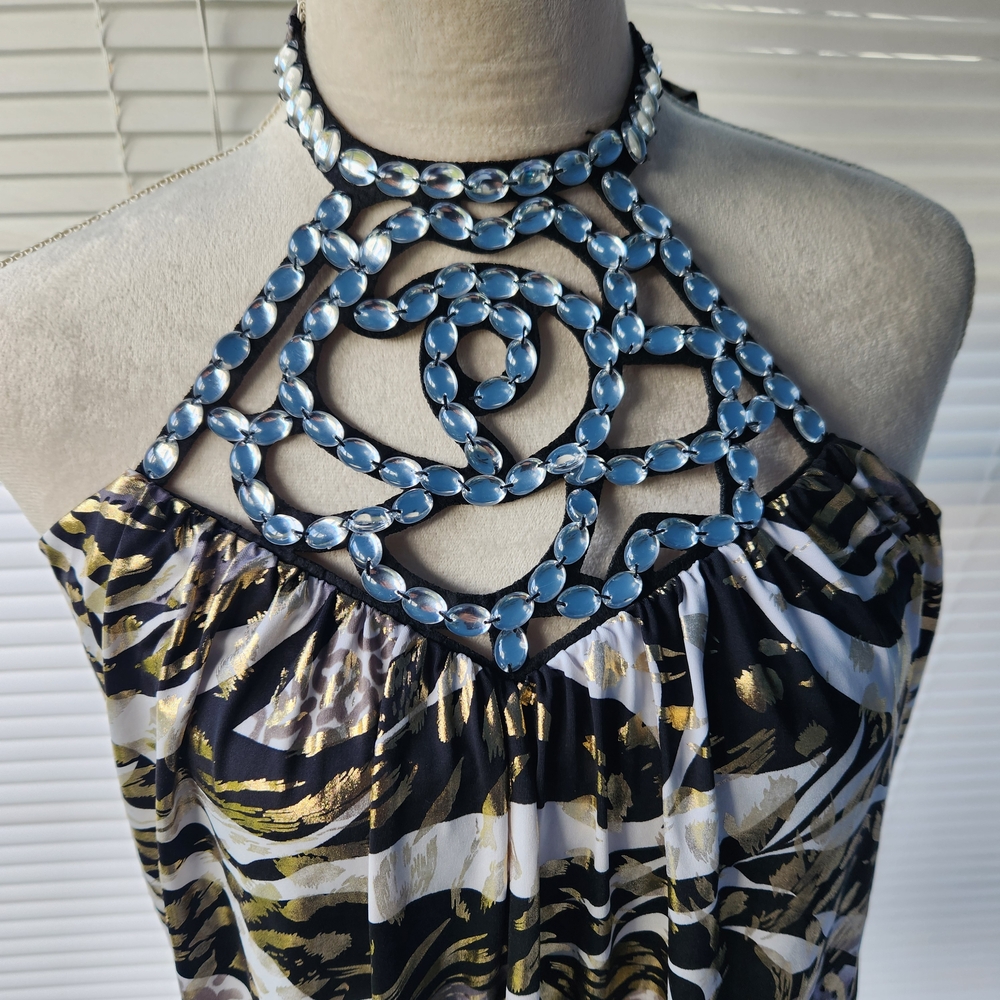 NWOT! Elegant Halter Dress with Gem Detail